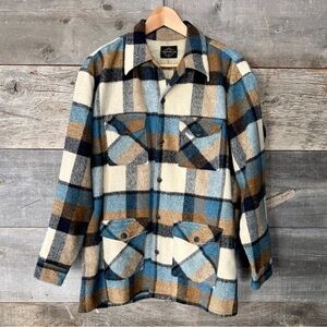 Vintage 70s Men's Travella Heavyweight Wool Blend Flannel Shirt Jacket Plaid XL‎